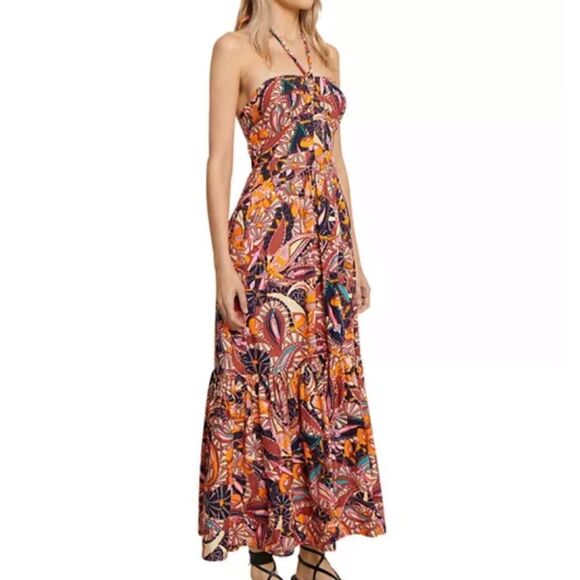 NWT A.L.C. Women's Adele Tiered Halter Maxi Dress in Russet Multi Size 00 - Picture 2 of 12